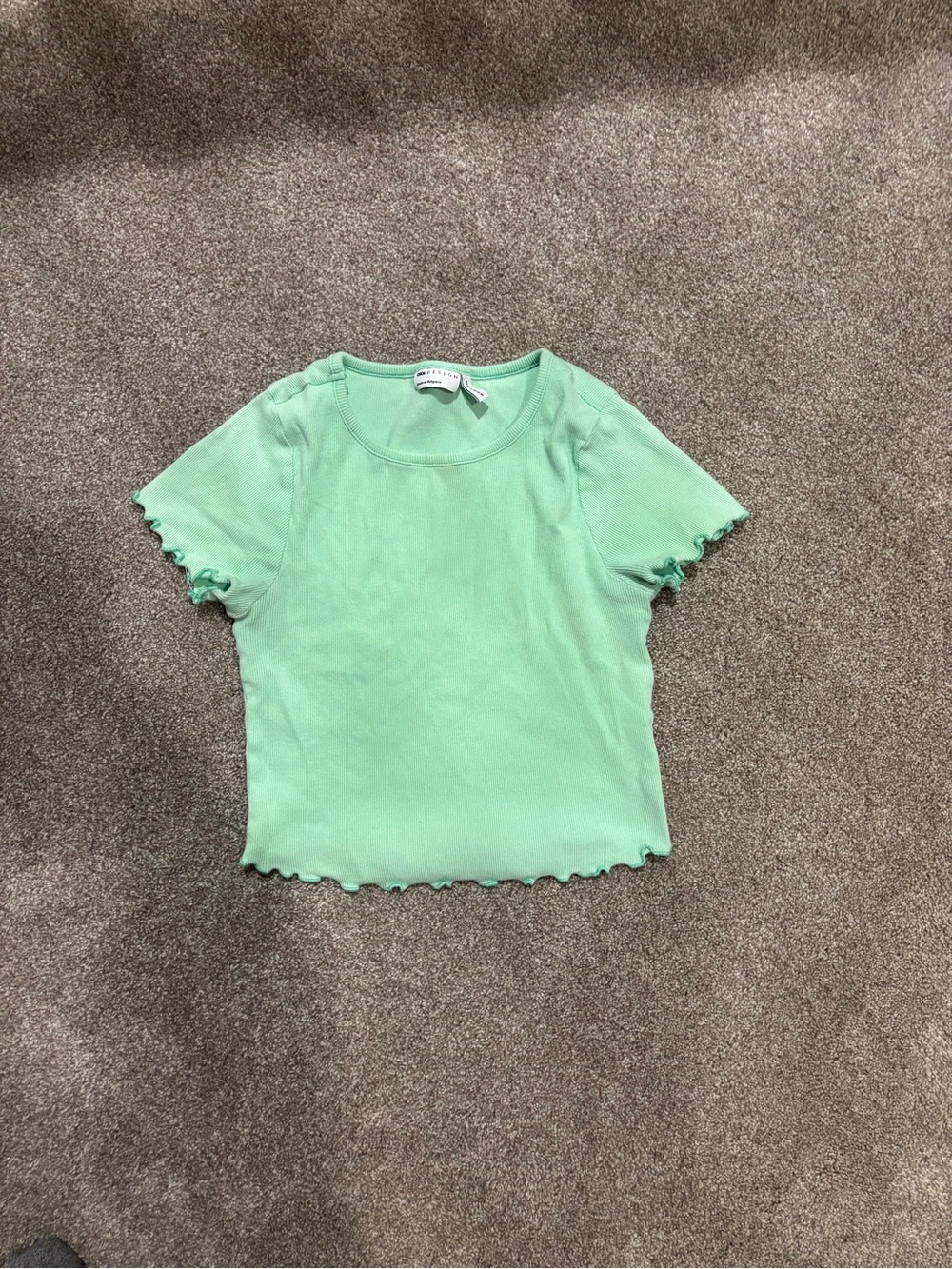 ASOS Green Ribbed Lettuce-Edge Short Sleeve Tee